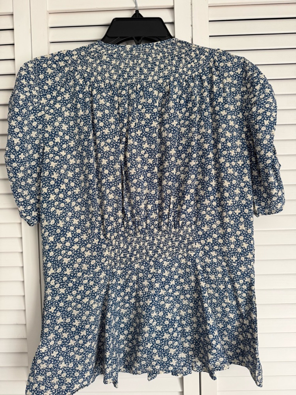 Polo Ralph Lauren Floral Print Blue White Ruched Sleeve Button Front Blouse 8 - Picture 7 of 10